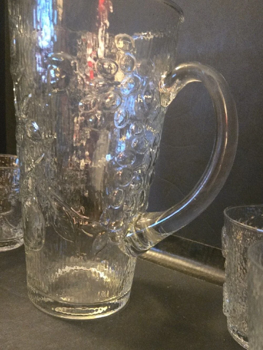 Williams Sonoma Clear Embossed Glass Juice Pitcher with 4 Matching Tumblers